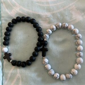 Beaded stretch bracelets with cross